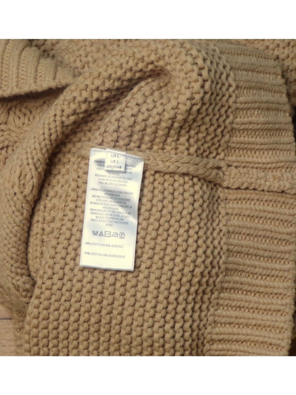 🆕 FREE PEOPLE Frankie Cable Cotton Pullover Sweater Camel Large - Picture 15 of 15